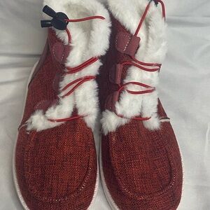 Womans Slip On Ankle Booties Size 6 Red/White. Comfortable & Stylish